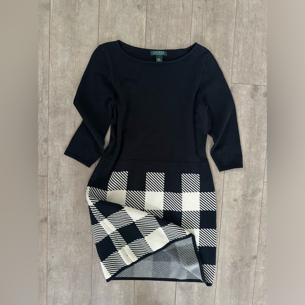 Lauren Ralph Lauren Buffalo Plaid Sweater Dress Petite Large Women’s